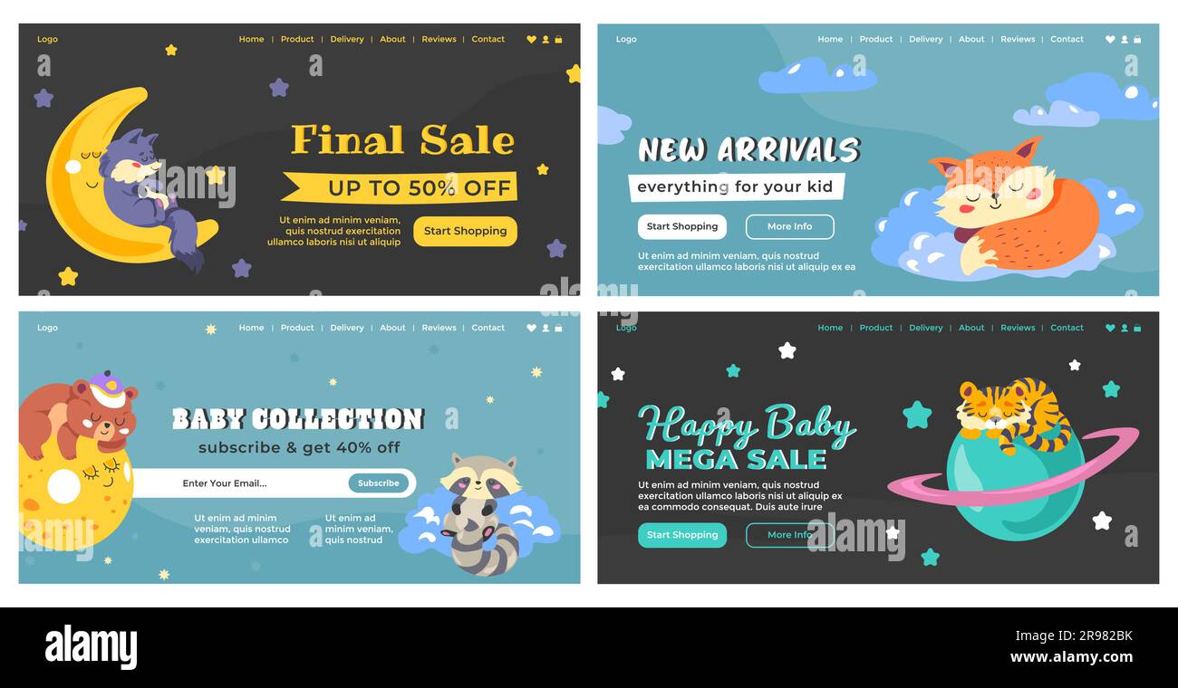 Set per la progettazione di banner Web per l'offerta di negozi per bambini Illustrazione Vettoriale