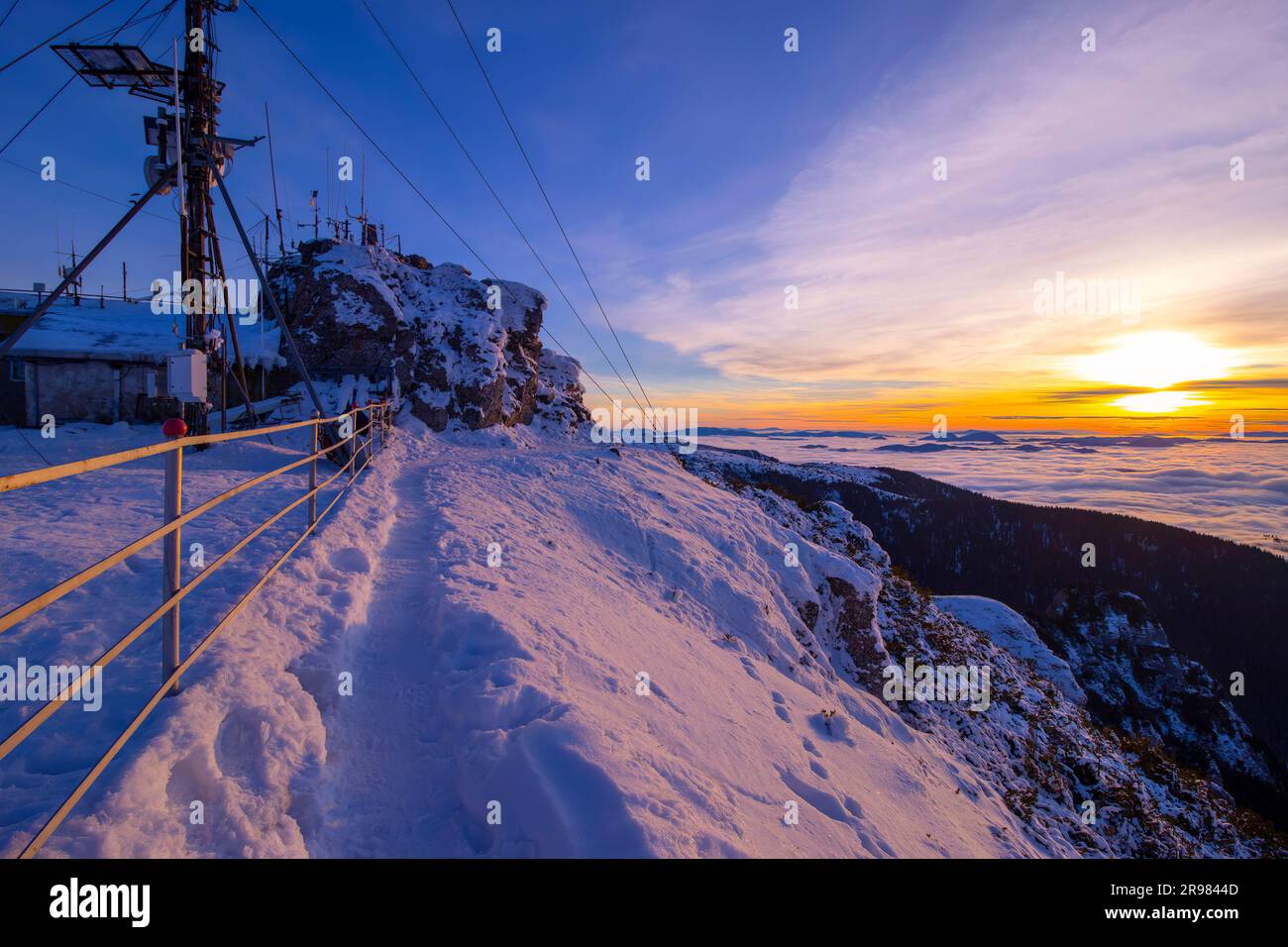 Tramonto alla stazione meteo di Toaca, Romania Foto Stock