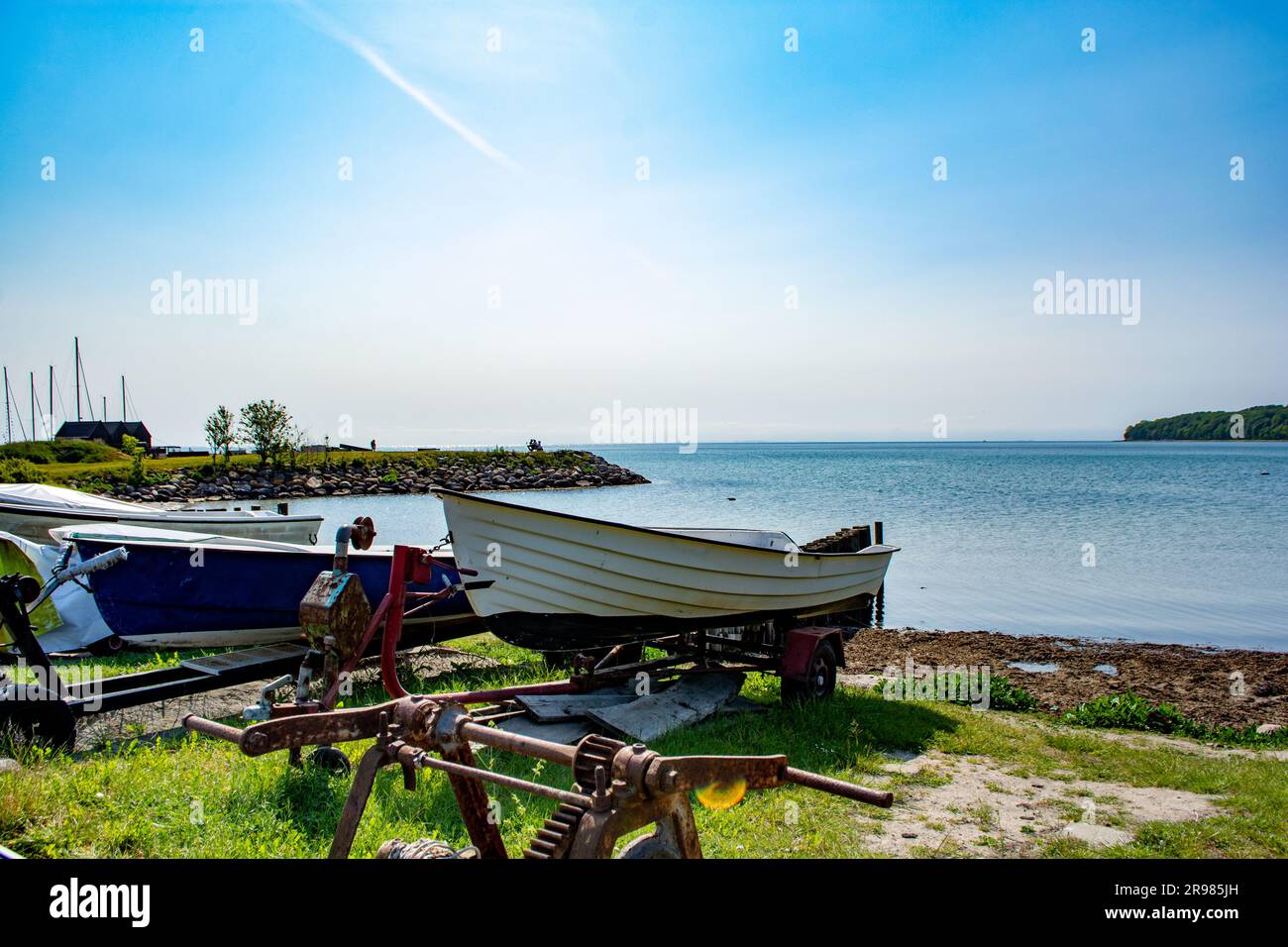 Vista della baia con la spiaggia di Aarhus in Danimarca Foto Stock