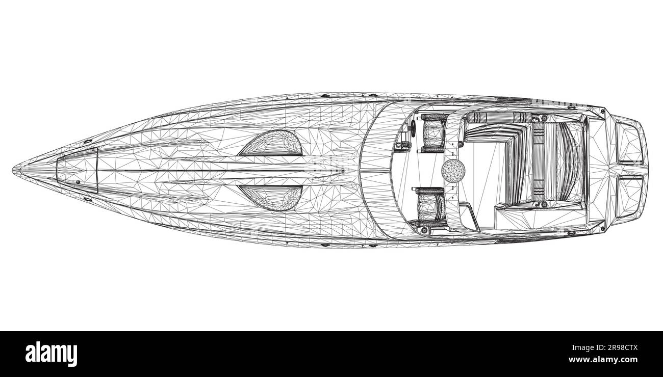 Illustrazione vettoriale isolato su motoscafo a reticolo. Barca di lusso e costosa. 3D. Illustrazione Vettoriale