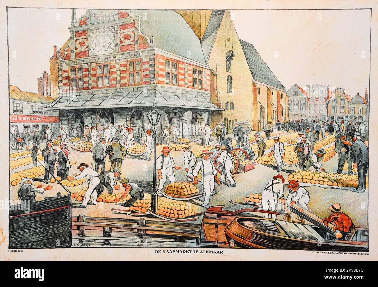 Alkmaar, Paesi Bassi. 8 febbraio 2023. Vecchio poster del mercato del formaggio ad Alkmaar. Foto di alta qualità Foto Stock