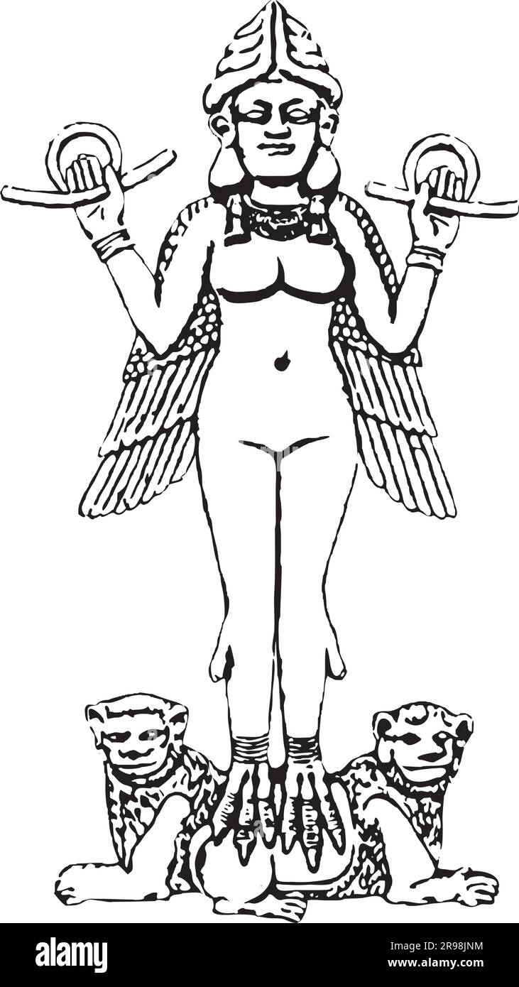 L'affascinante Stencil Art dell'antica figura divina del Burney Relief Illustrazione Vettoriale