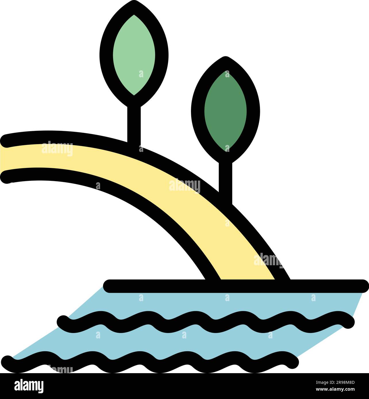 Vettore di contorno dell'icona dell'isola tropicale. Palma da spiaggia sull'oceano. Appartamento di colore paradiso estivo Illustrazione Vettoriale