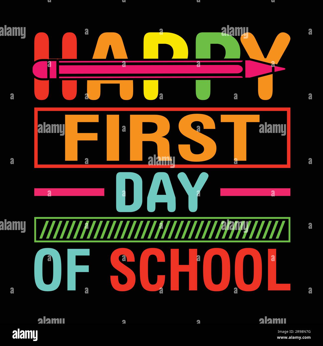 Buon primo giorno di design della t-shirt scolastica, design della t-shirt Back to School. Illustrazione Vettoriale