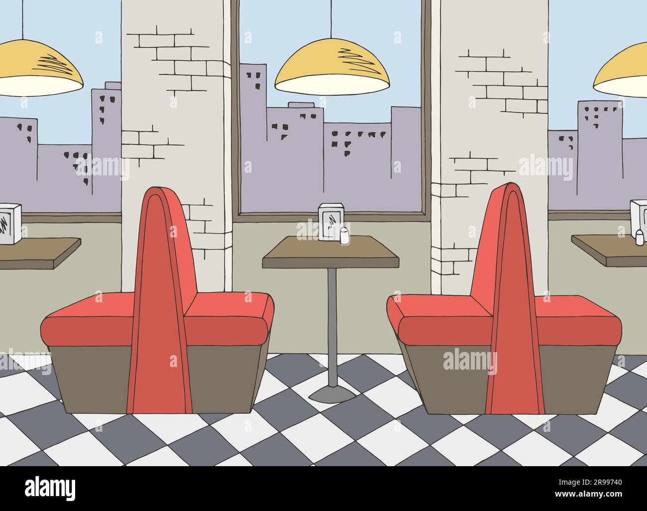 Cafe interno grafico colore disegno disegno vettore Illustrazione Vettoriale