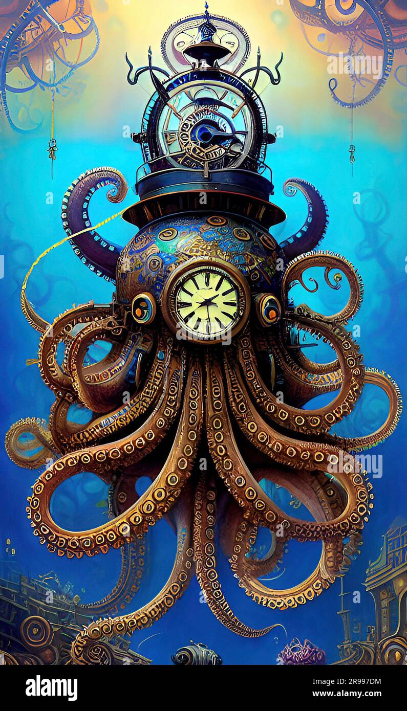 Fantasy Steampunk Octopus Art Foto Stock