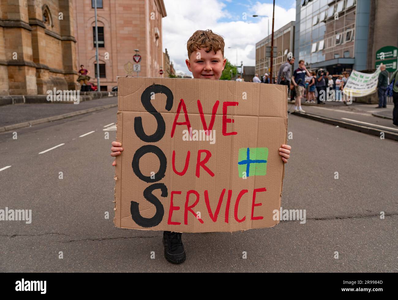 Glasgow, 24 giugno. Dimostrazione a Glasgow da parte del gruppo Gaels di Glasgow e degli isolani di South Uist che chiedevano migliori servizi di traghetto per South Uist. Foto Stock