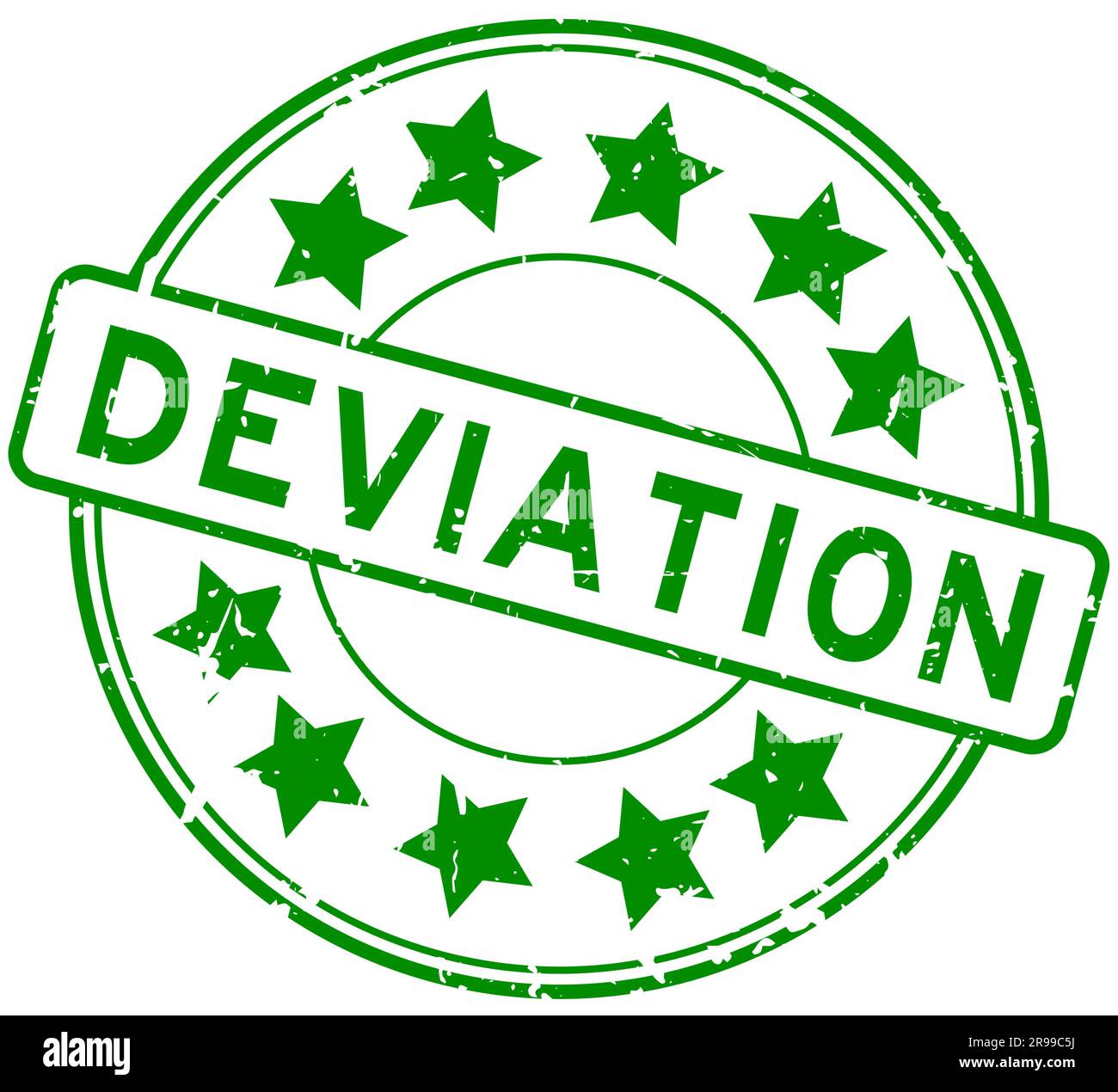 Parola di deviazione verde grunge con icona a stella timbro in gomma rotondo su sfondo bianco Illustrazione Vettoriale