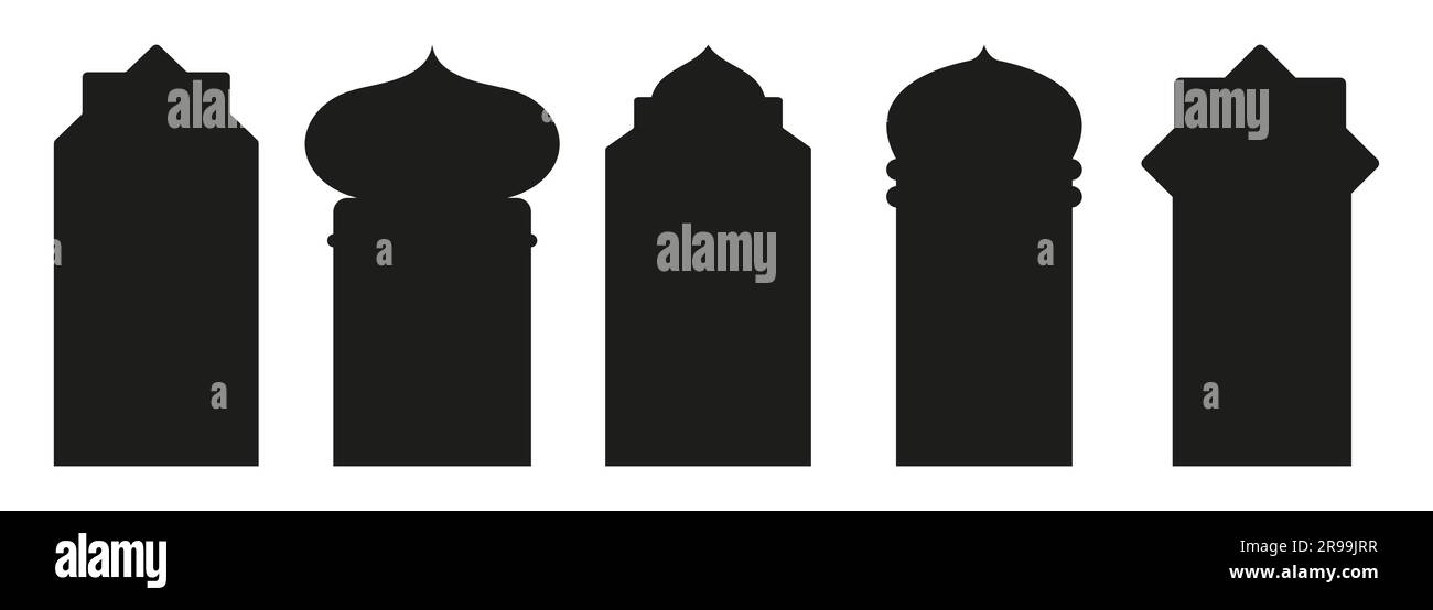 Forma islamica porta e finestra silhouette arco arabo. Collezione di motivi in stile orientale. Cornici in design arabo musulmano per Ramadan Kareem Illustrazione Vettoriale