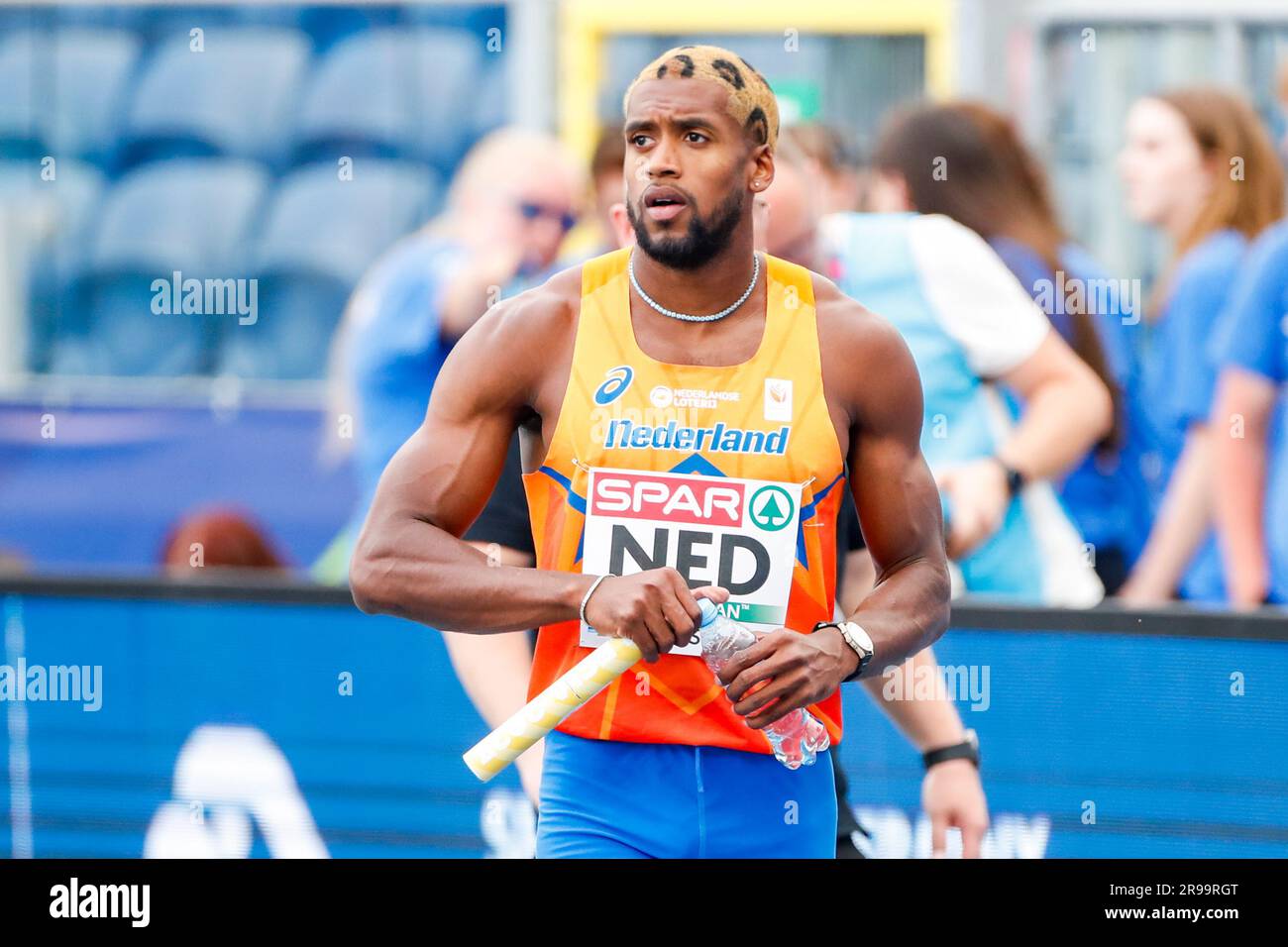 Slesia, Polonia. 25 giugno 2023. SLESIA, POLONIA - GIUGNO 25: I boeri olandesi Isayah gareggiano su 4x400 m misti al 5° giorno dei Giochi europei allo stadio Slesiano il 25 giugno 2023 in Slesia, Polonia. (Foto di Nikola Krstic/BSR Agency) credito: BSR Agency/Alamy Live News Foto Stock