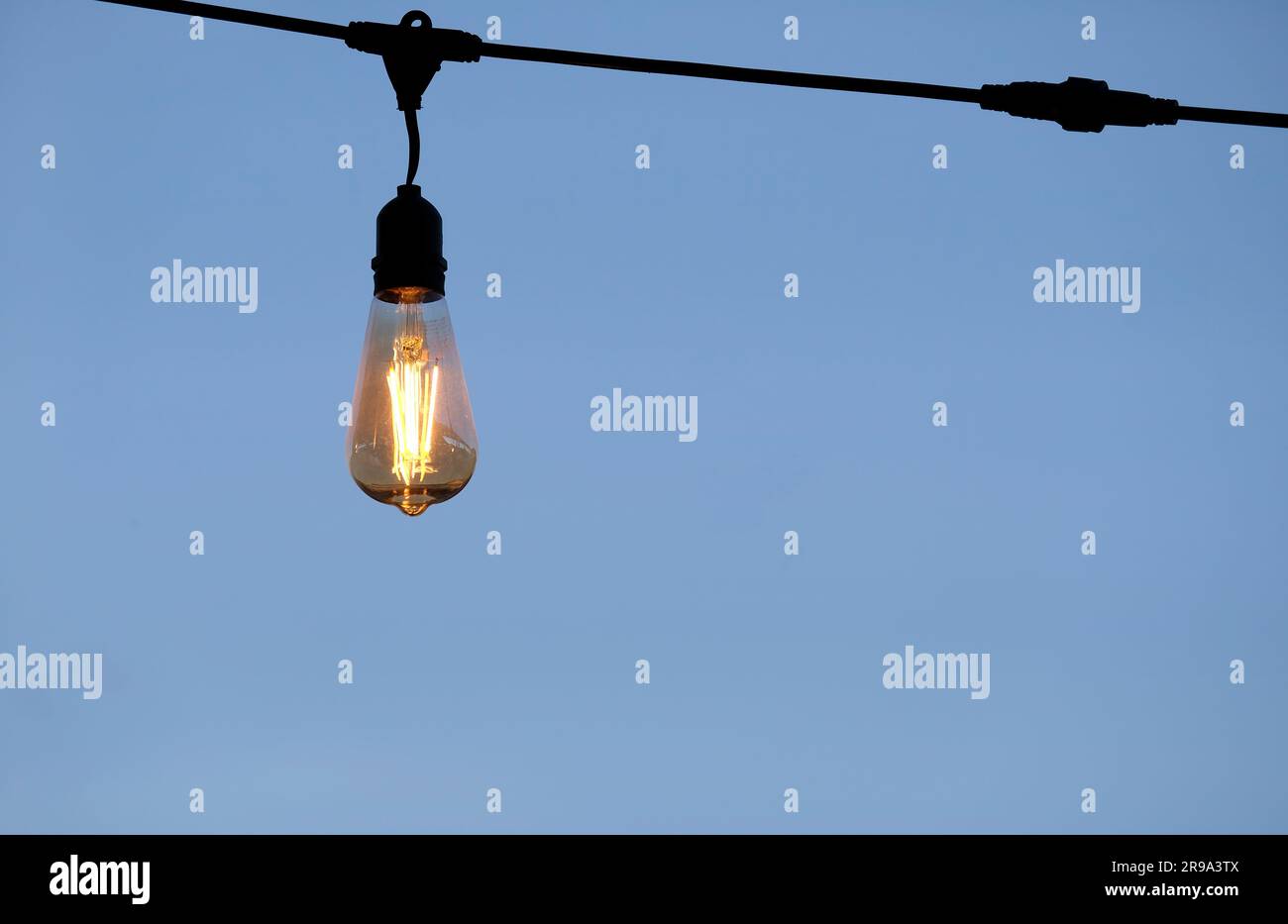 Lampadina singola contro un cielo limpido Foto Stock