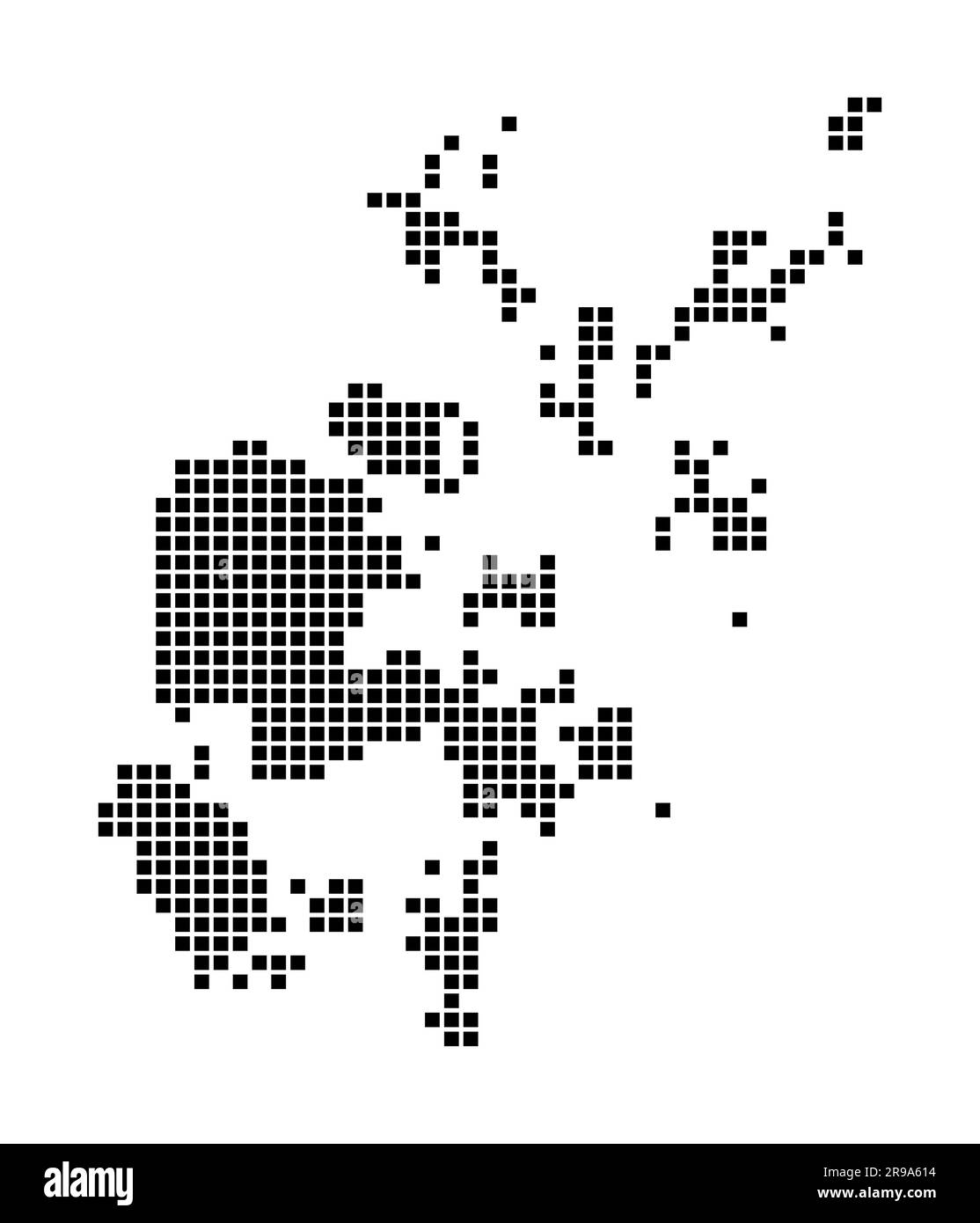Mappa delle isole Orcadi. Mappa delle isole Orcadi in stile punteggiato. Bordi dell'isola pieni di rettangoli per il tuo progetto. Illustrazione vettoriale. Illustrazione Vettoriale