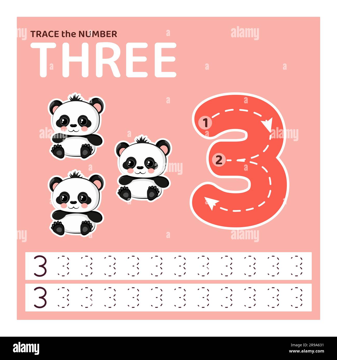 Traccia numero due. Imparare a contare e scrivere. Illustrazione Vettoriale