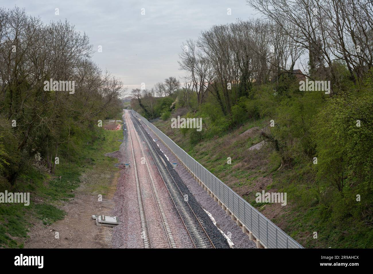 Winslow, Buckinghamshire, UK (East West line), linea ferroviaria in fase di ricostruzione, aprile 2023 Foto Stock