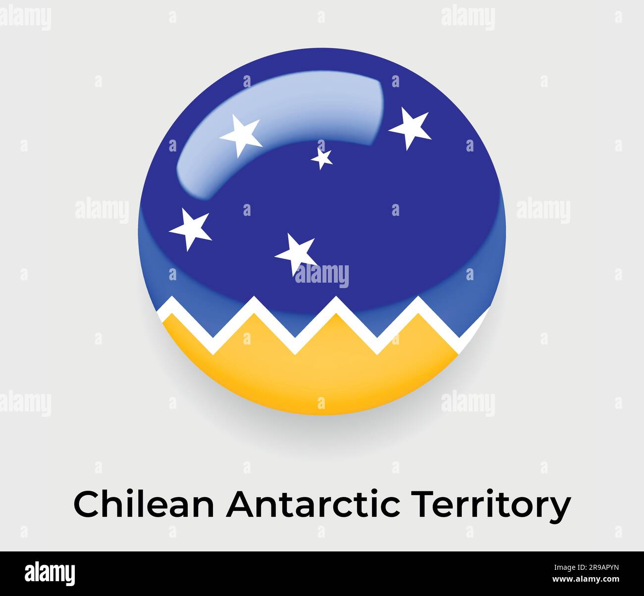 Icona cilena del territorio antartico bandiera lucida cerchio a bolla forma rotonda vetro illustrativo vettoriale Illustrazione Vettoriale