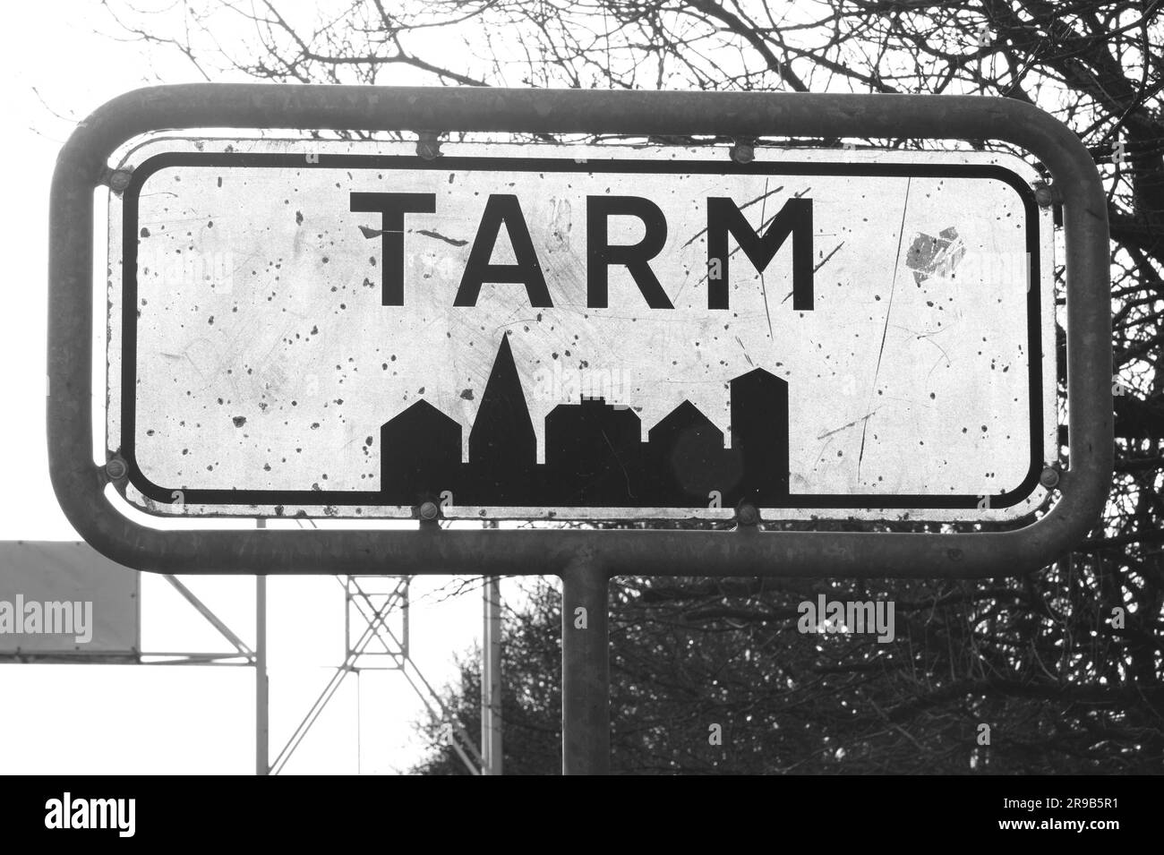 Tarm segno della città in Danimarca in bianco e nero Foto Stock