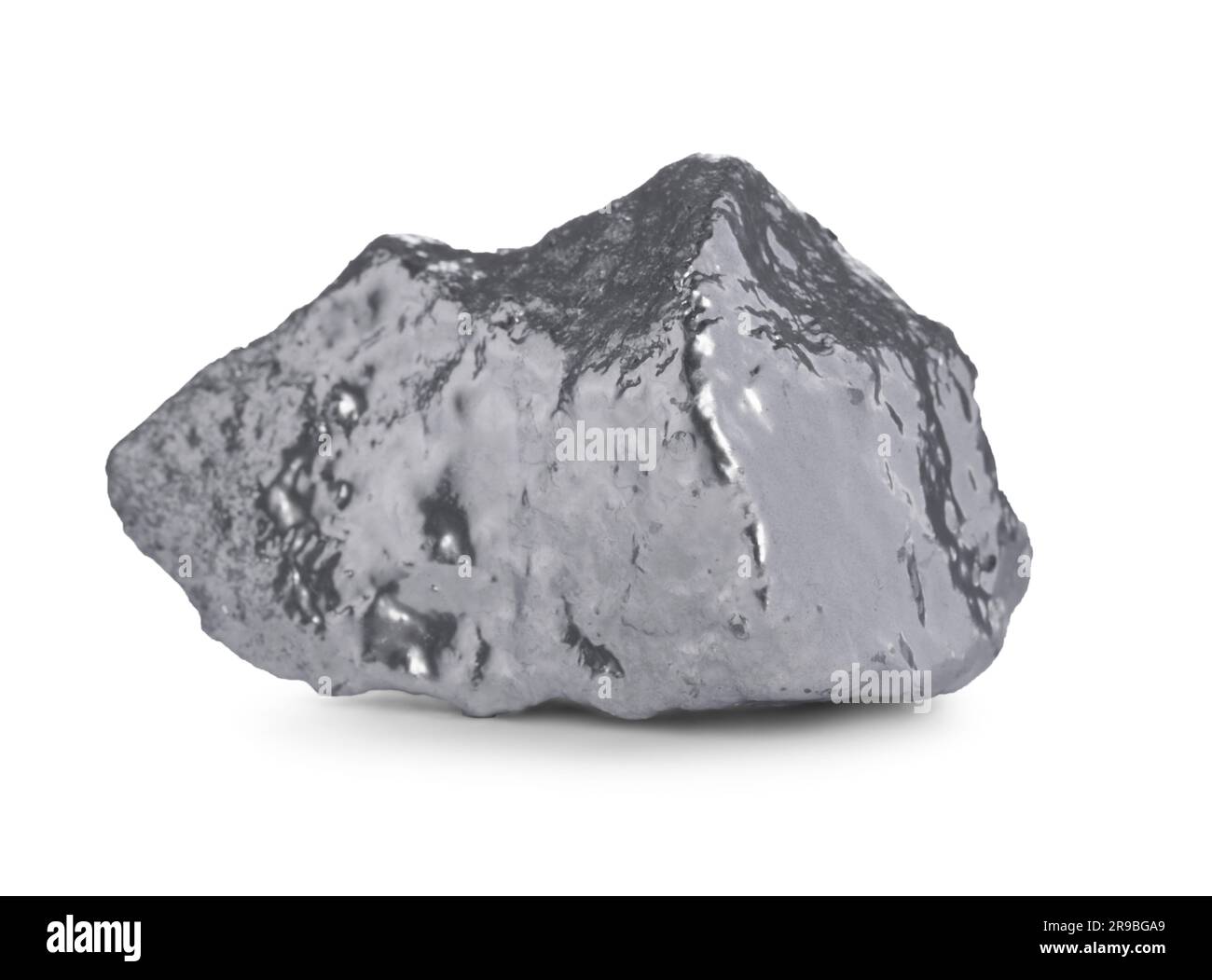 Una nugget color argento lucido su sfondo bianco Foto Stock