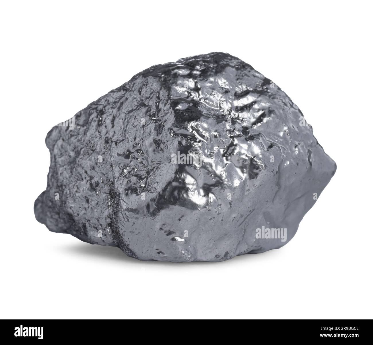 Una nugget color argento lucido su sfondo bianco Foto Stock