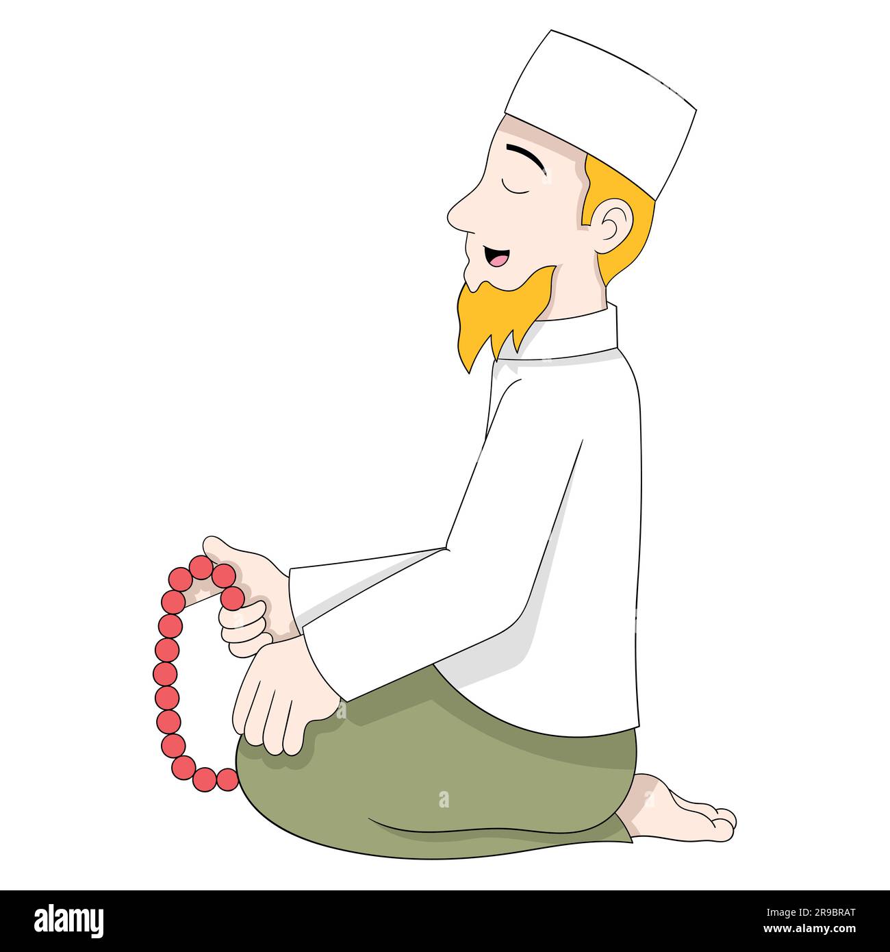 uomo musulmano biondo seduto a pregare i musulmani. illustrazioni di design vettoriale Illustrazione Vettoriale