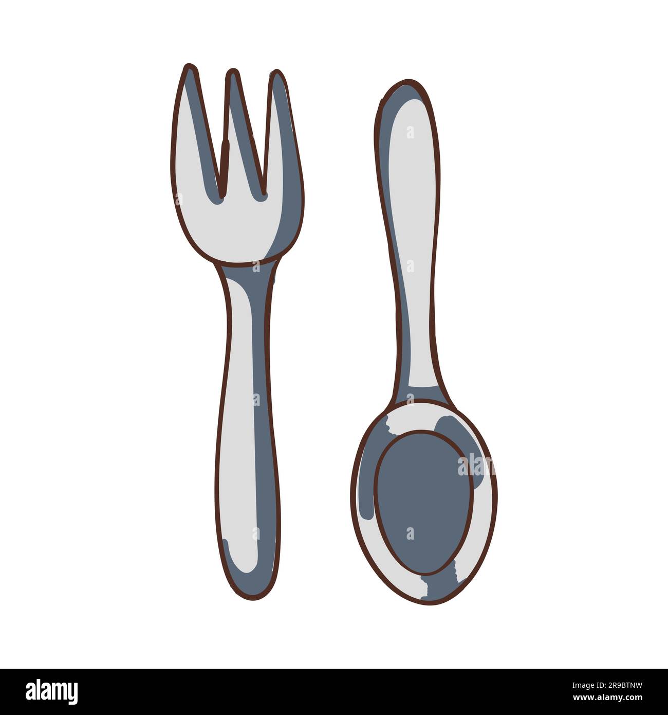icona delle posate a cucchiaio e a forchetta grafica piatta Illustrazione Vettoriale