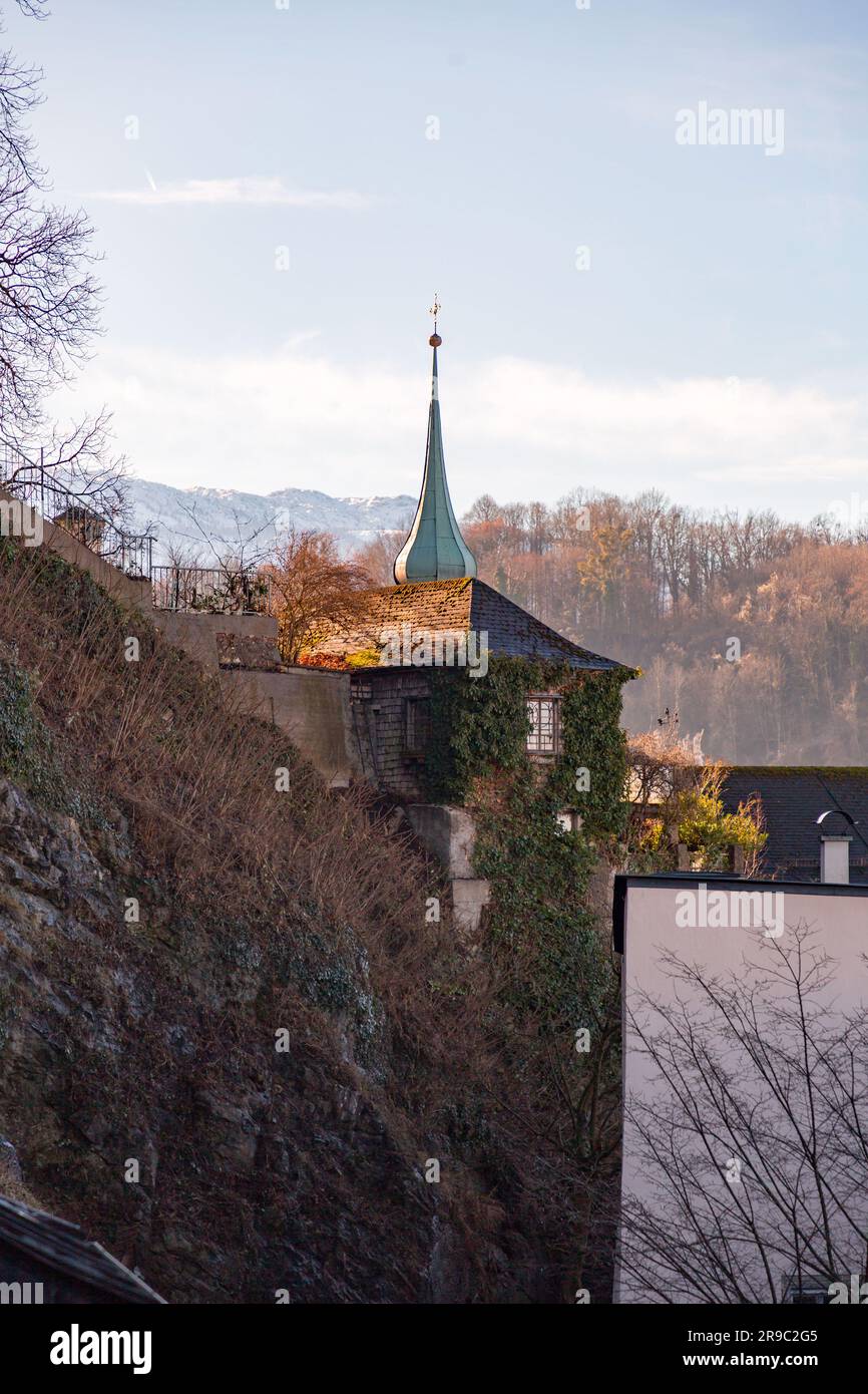 Vista panoramica della città di Salisburgo dall'alto, la capitale dello stato austriaco di Salisburgo. Foto Stock