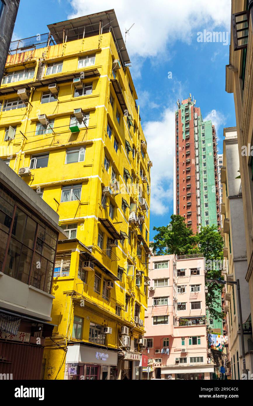 Progetto di edilizia popolare Yellow House, Wan Chai, Hong Kong, RAS, Cina Foto Stock