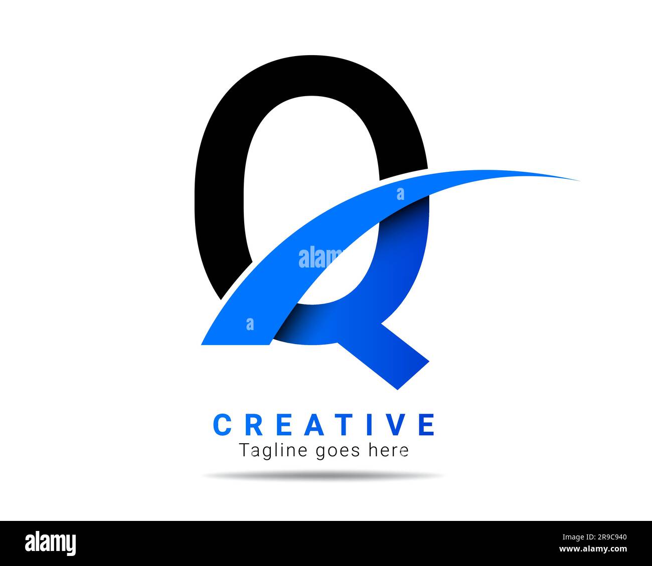 Logo astratto lettera iniziale Q alfabetico con colore blu. Logo Q Letter per l'identità del marchio aziendale, i viaggi, la logistica, il modello di logo aziendale Illustrazione Vettoriale