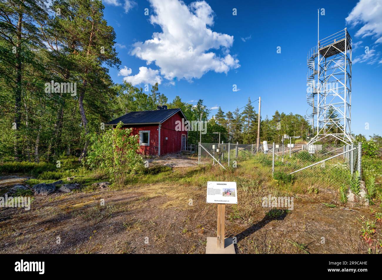 Una stazione meteorologica sull'isola di Rankki, Kotka, Finlandia Foto Stock