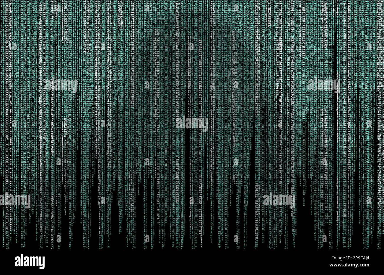 Spazio digitale. Molti simboli su sfondo nero Foto Stock