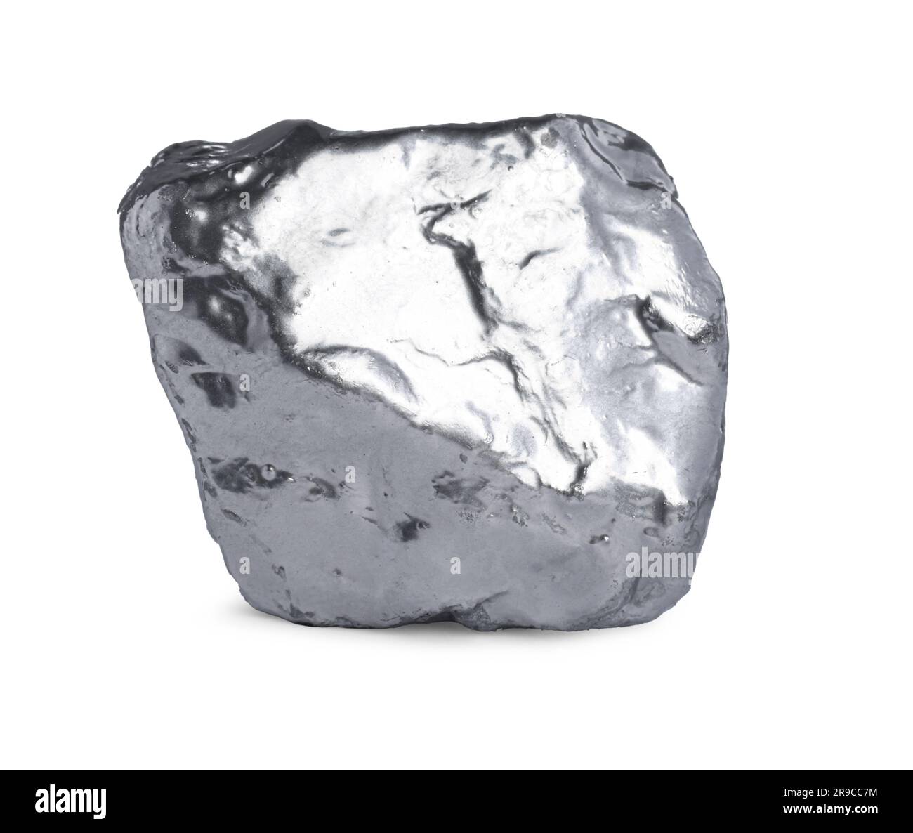 Una nugget color argento lucido su sfondo bianco Foto Stock