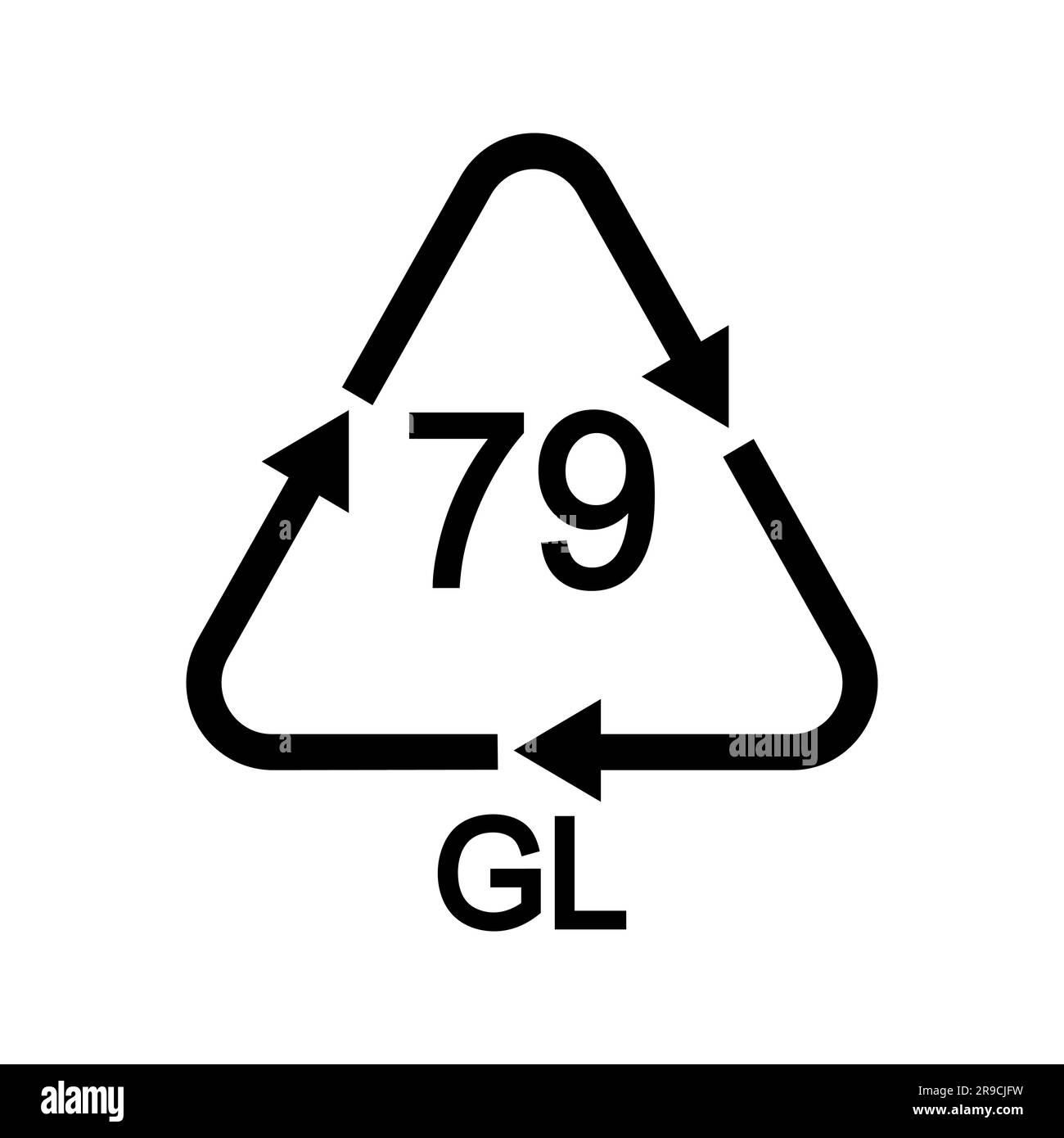Simbolo di riciclaggio in vetro misto oro o con fondo in forma triangolare con frecce. Icona riutilizzabile 79 GL isolata su sfondo bianco. Protezione dell'ambiente Illustrazione Vettoriale