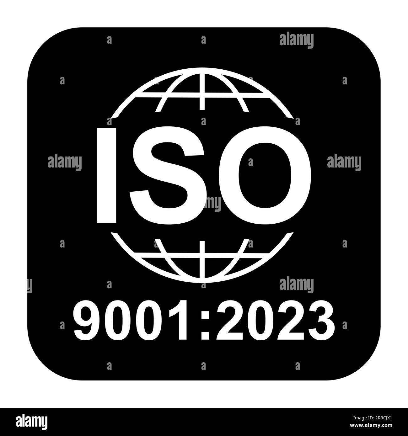 Icona ISO 9001. Simbolo di qualità standard. Segno del pulsante vettore isolato su sfondo bianco . Illustrazione Vettoriale