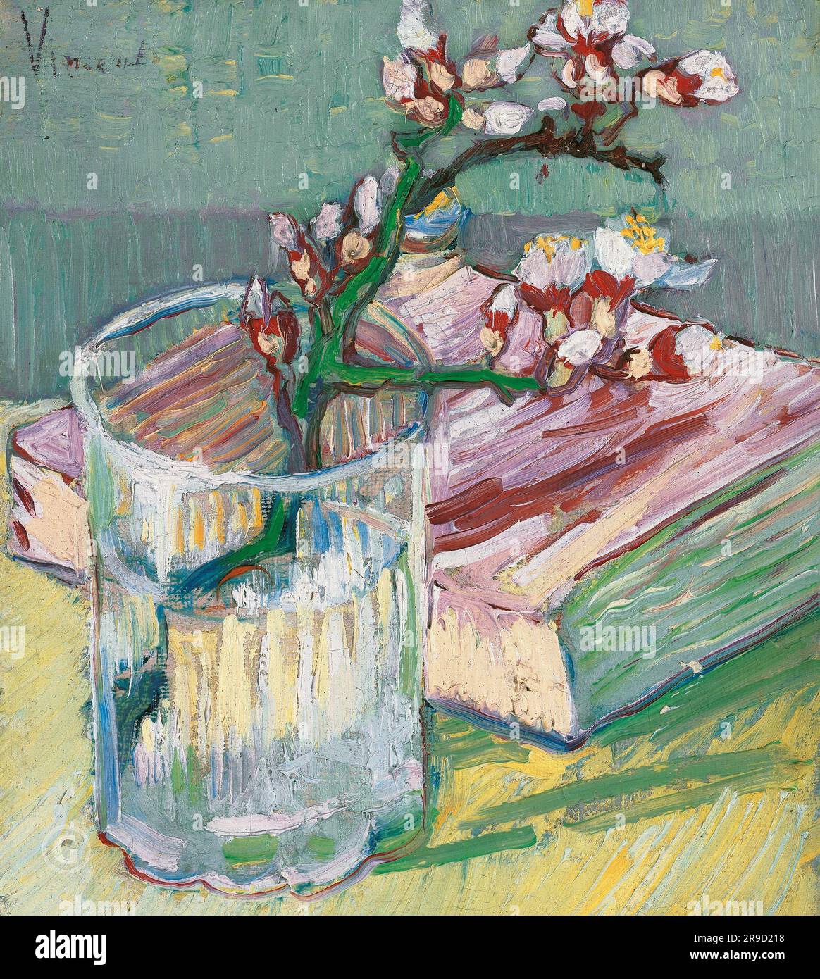 Vincent van Gogh - ramo di mandorle in fiore in un vetro con un libro 1888 Foto stock