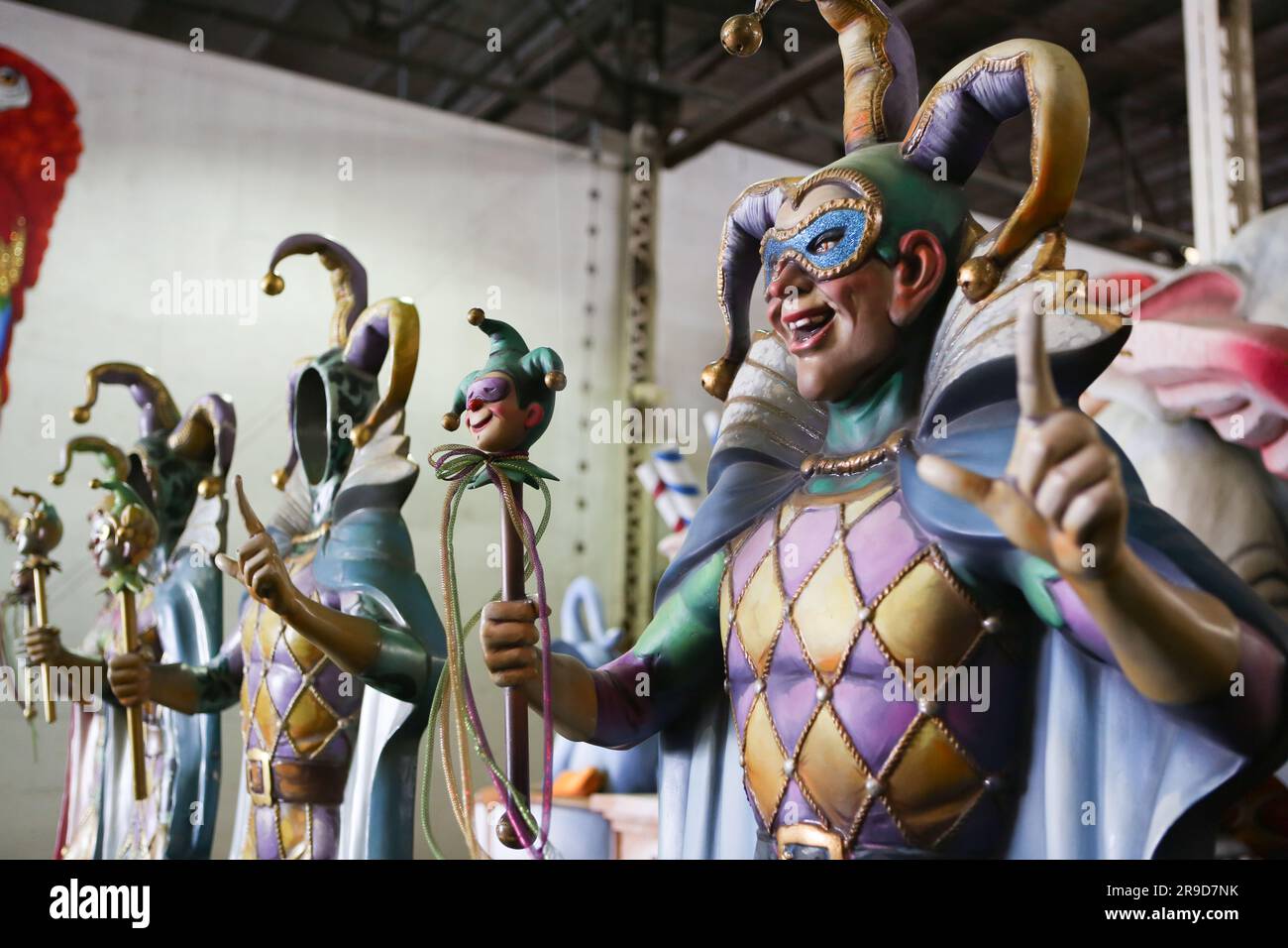 Statua di Jester del Mardi Gras nel magazzino Kern Studio Foto Stock