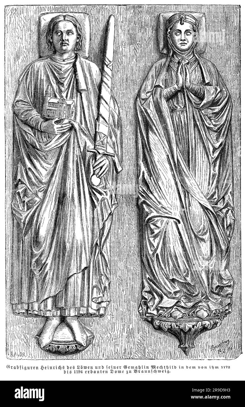 Lapide di Enrico il Leone e di sua moglie Matilde d'Inghilterra nella cattedrale di Brunswick - Germania, XII secolo Foto Stock
