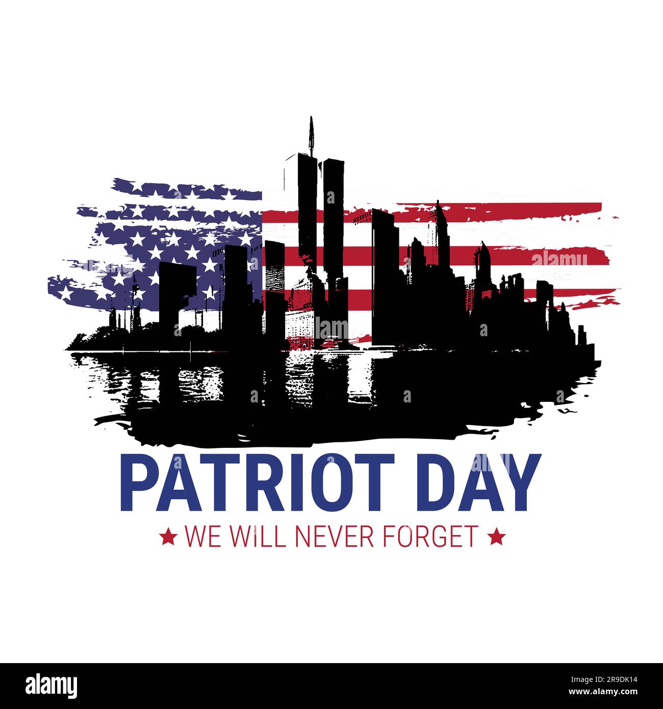 Illustrazione del giorno del patriota vettoriale. Il nuovo Forget 911. Illustrazione patriottica vettoriale con bandiera americana Foto Stock