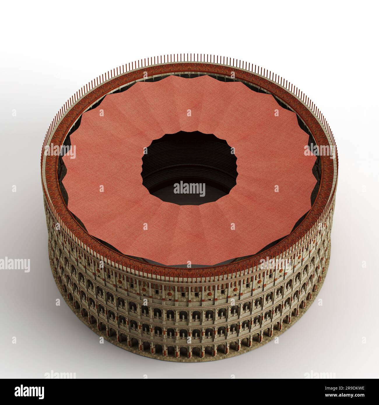Rendering 3D di un anfiteatro ellittico isolato su uno sfondo bianco semplice, caratterizzato da un design elegante e moderno Foto Stock