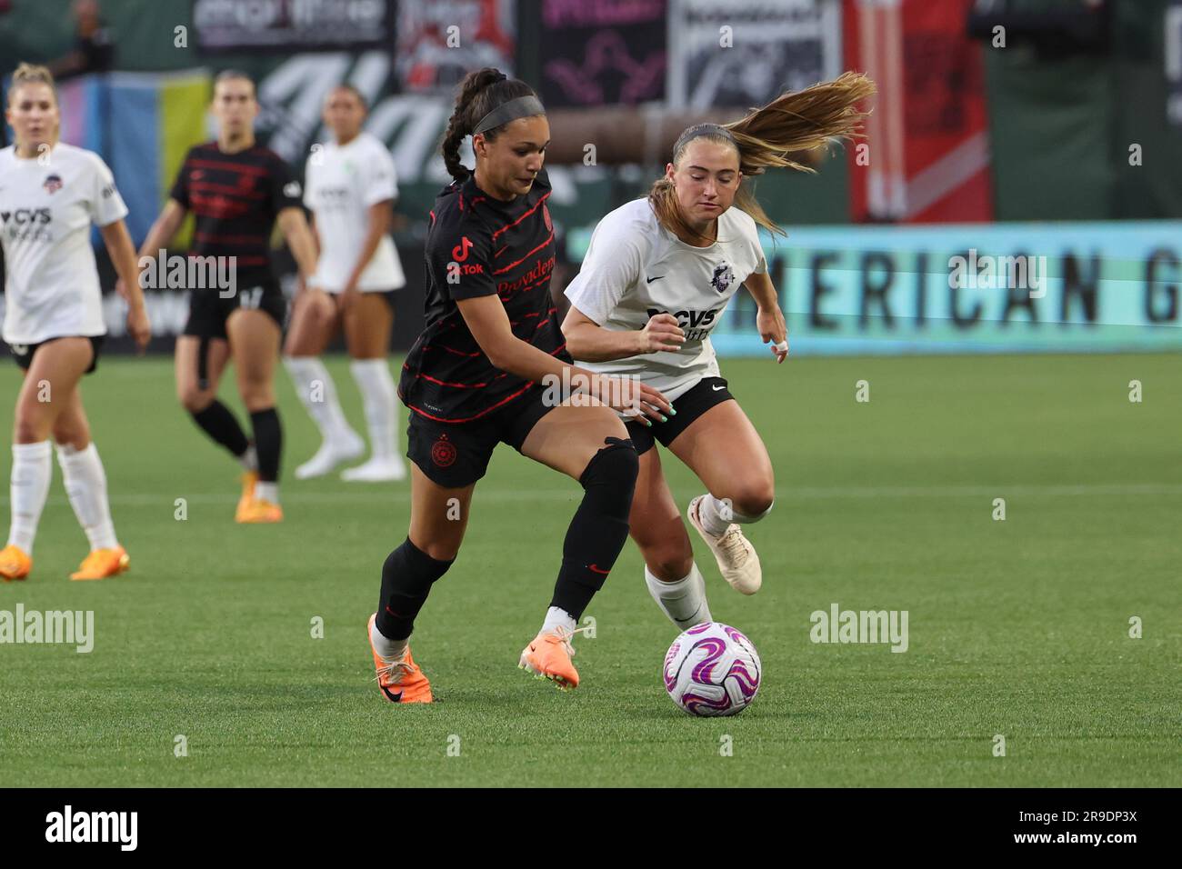 1° luglio 2023; Portland, Oregon, Stati Uniti; NWSL match tra Portland Thorns FC e Washington Spirit al Providence Park. (Foto: Al Sermeno) Foto Stock