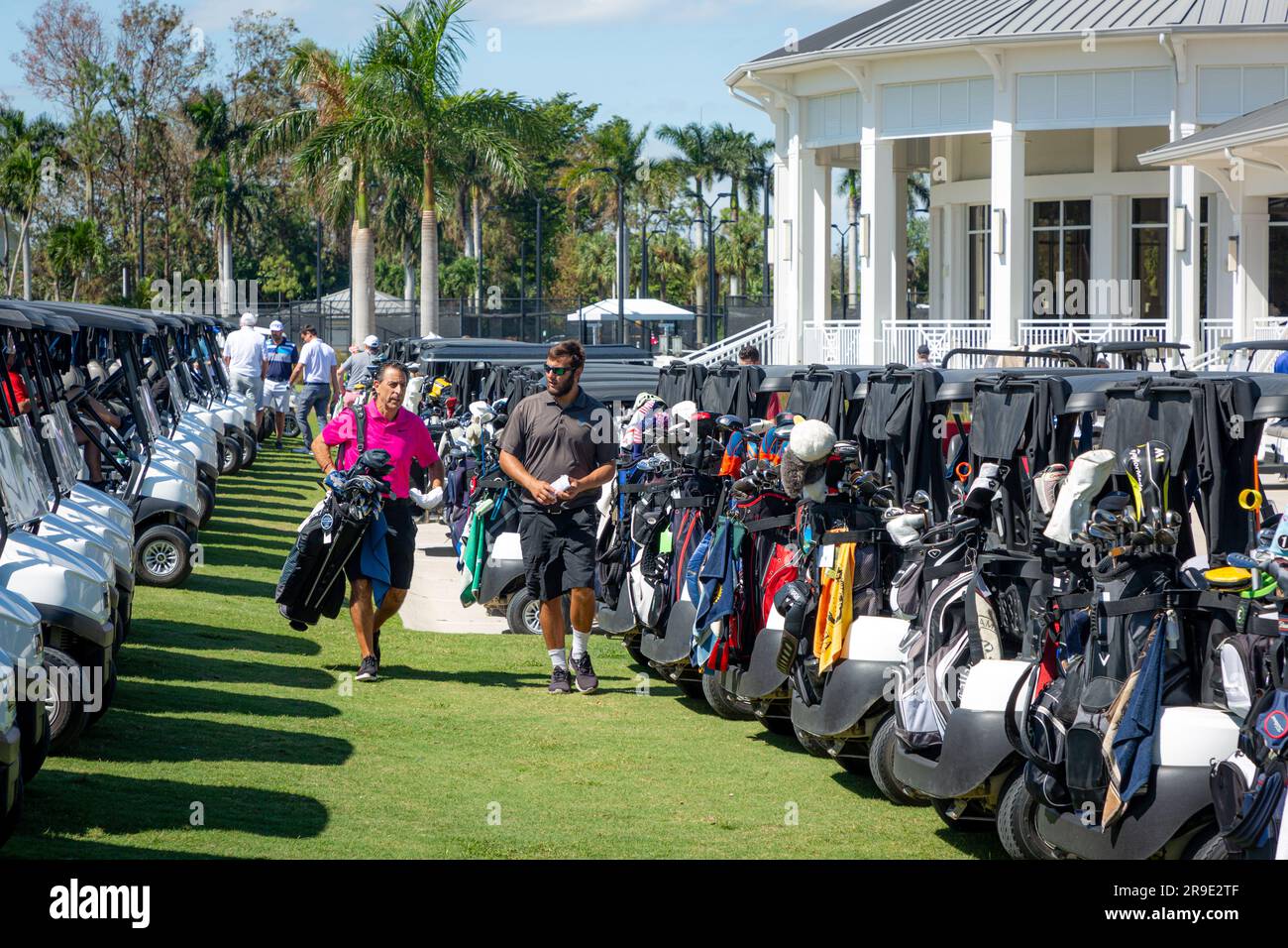 Preparazione per il torneo di golf, Quail Creek Country Club, Naples, Florida, USA Foto Stock