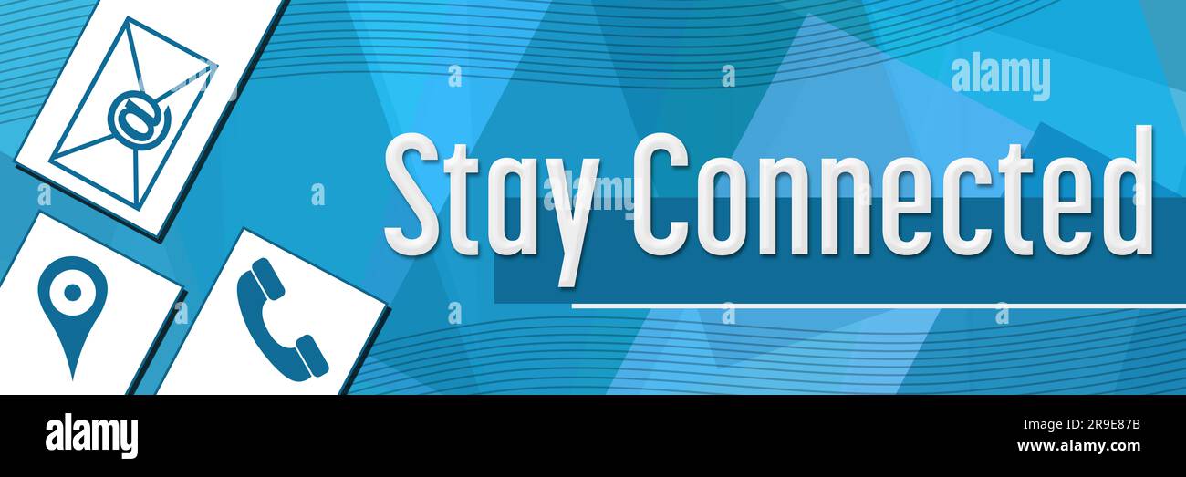 Rimani connesso forme casuali sfondo blu Foto Stock