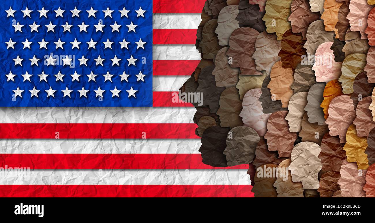 Giornata dell'indipendenza americana e 4 luglio celebrazione della diversità americana e multiculturalismo multiculturale negli Stati Uniti e società multiculturale degli Stati Uniti Foto Stock