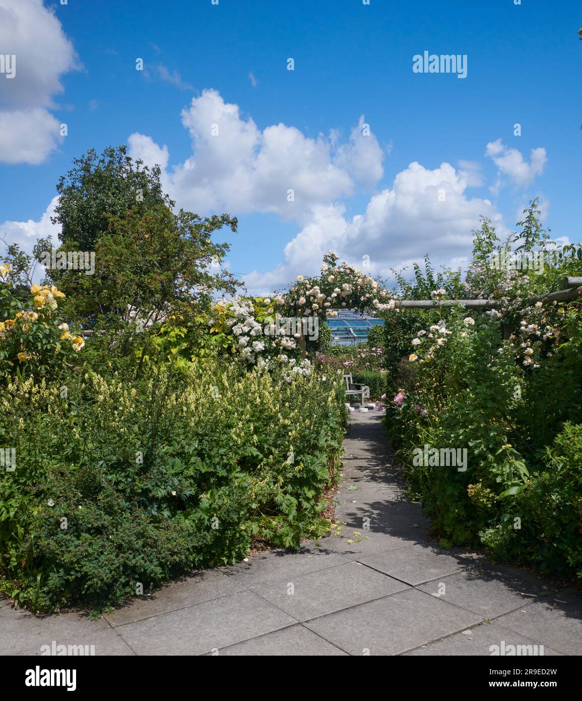 Formale giardino murato elisabettiano in pieno fiore per tutta l'estate Foto Stock