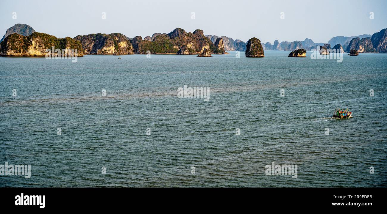 Una foto di ha Long Bay Vietnam, un sito patrimonio dell'umanità dell'UNESCO. Foto Stock
