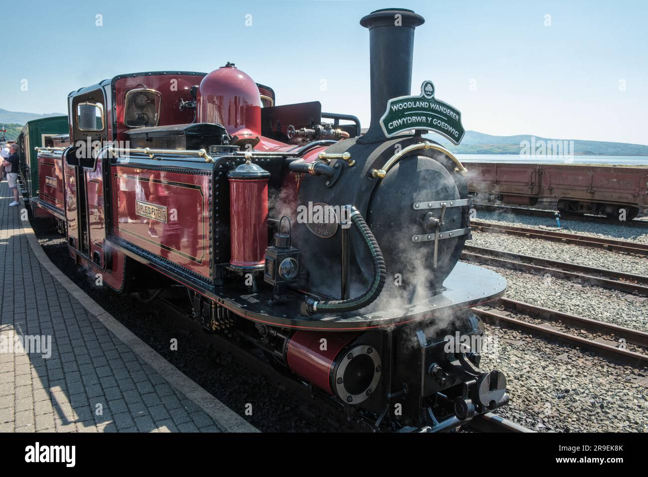 David Lloyd George - un motore a vapore Double Fairlie alla stazione di Porthmadog sulla Ffestiniog Railway, Galles del Nord Foto Stock