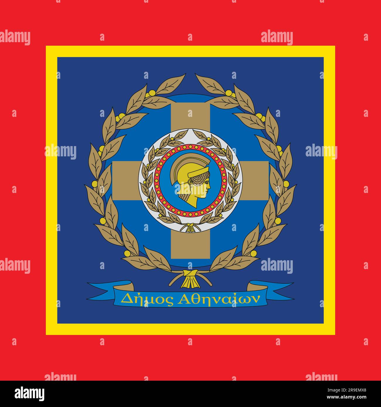 Stemma di Atene sulla bandiera, Grecia, Europa, illustrazione vettoriale Illustrazione Vettoriale