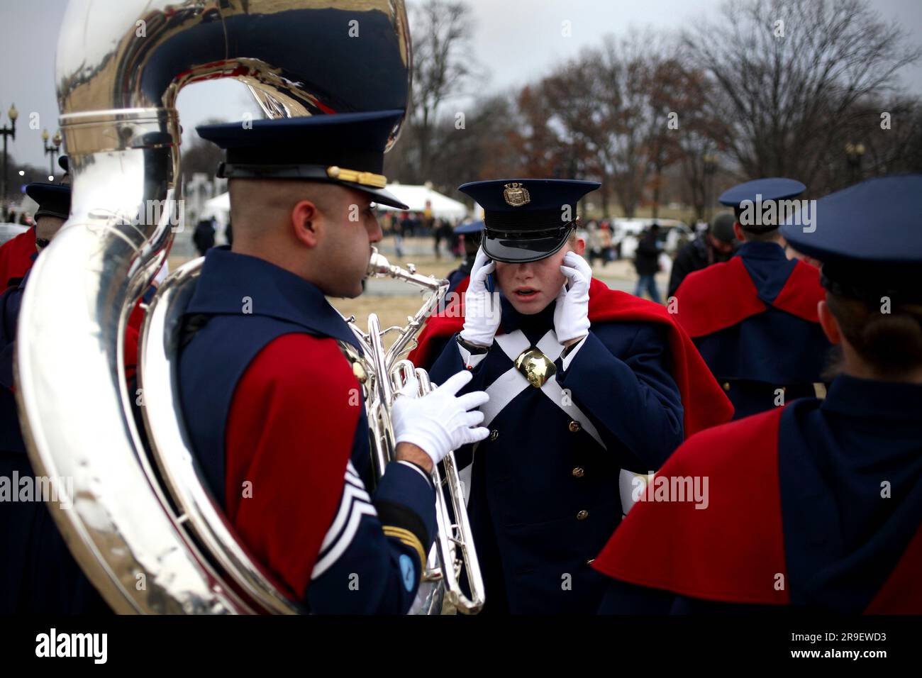 USA (Washington DC) 2009. Una banda di marcia che si pratica al Mall. Foto Stock