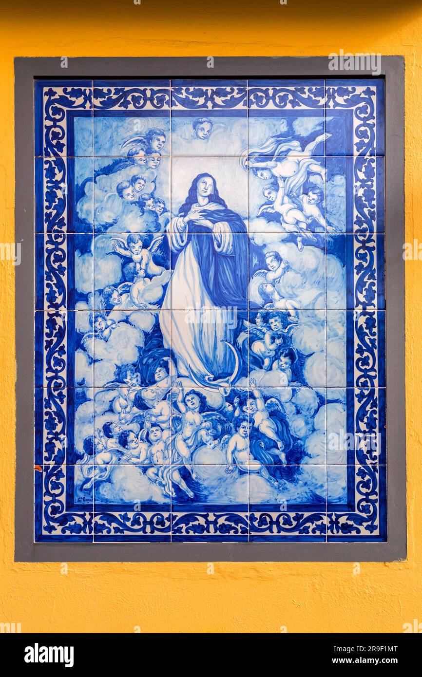 Frammento di piastrelle in ceramica smaltata andalusa con sfondo a trama ravvicinata Foto Stock