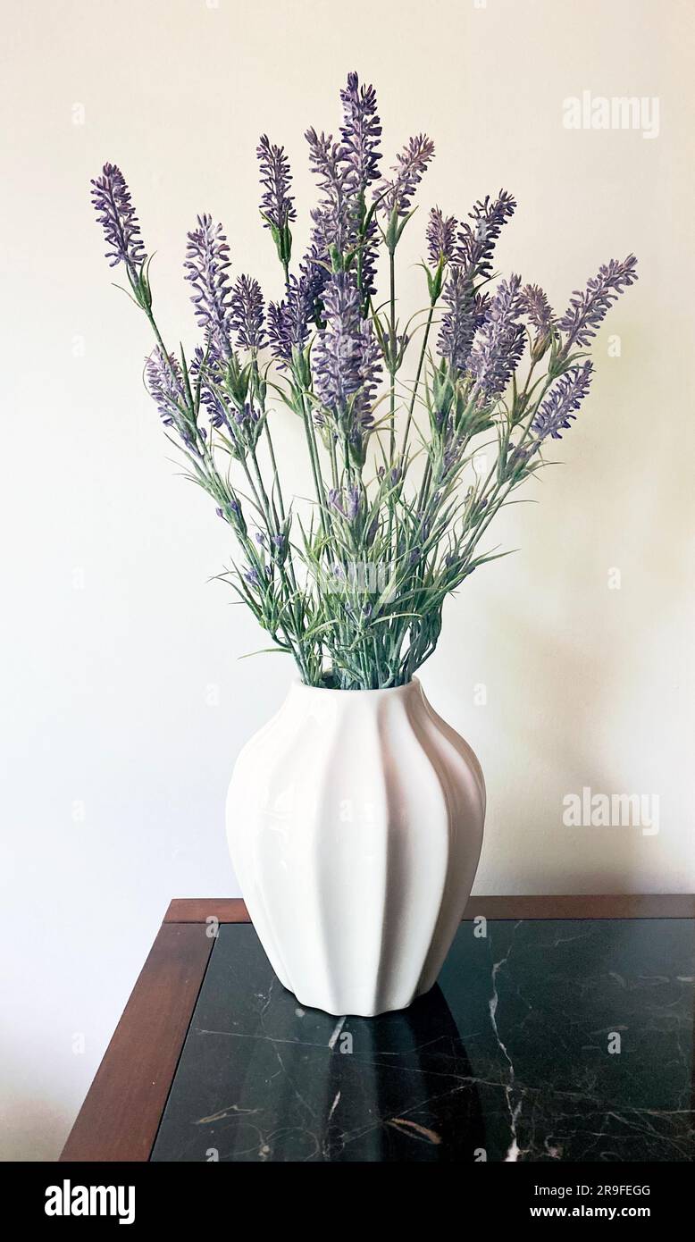 Fiori di lavanda in un vaso di ceramica Foto Stock