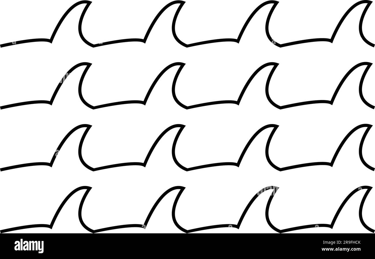 onde d'acqua. Set di linee ondulate a zig-zag. motivo ondulato. Linee curve nere in stile astratto. Icona delle onde marine. simbolo dell'oceano Illustrazione Vettoriale