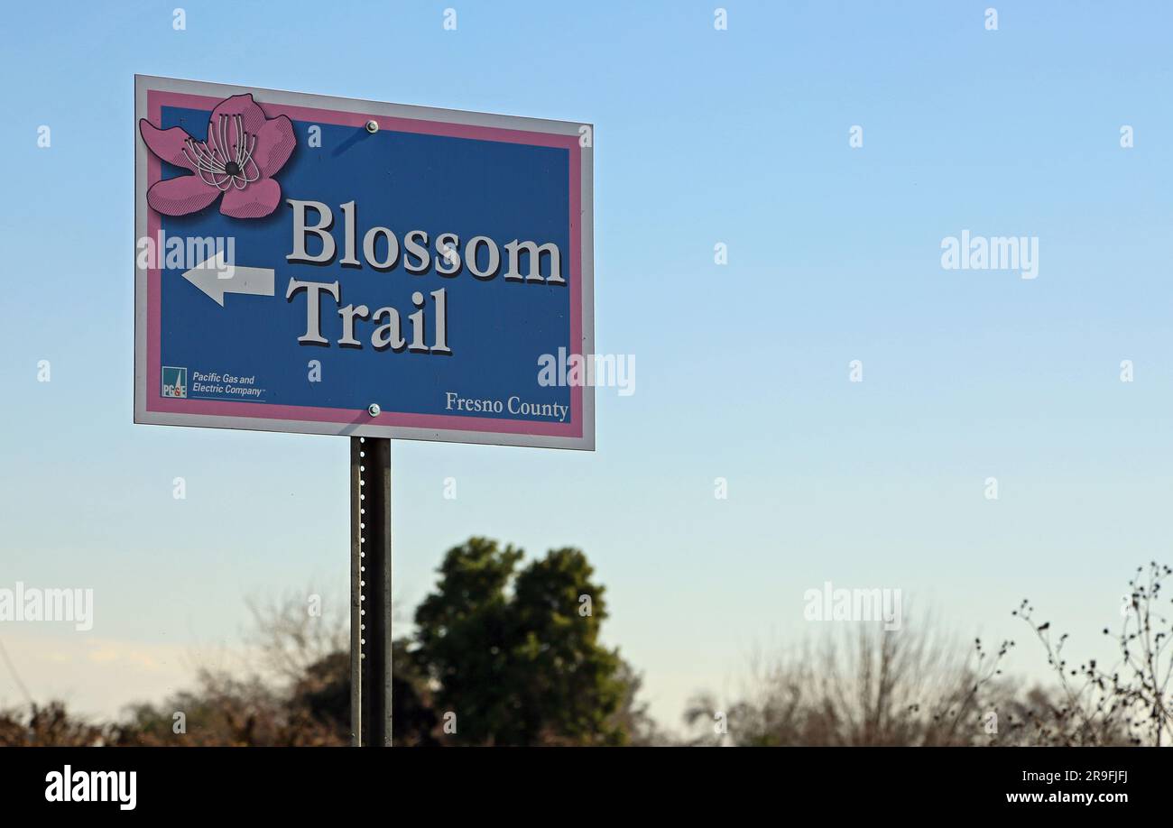 Cartello Blossom Trail, California Foto Stock